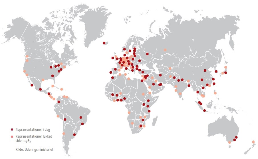 Se nærmere på de danske repræsentationer i forskellige dele af verden. 