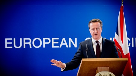 Den britiske premierminister David Cameron i Bruxelles ved sidste topmøde, hvor han endnu engang slog fast, at han vil have en afstemning om britisk medlemskab af EU, hvis han bliver genvalgt d. 8. maj.