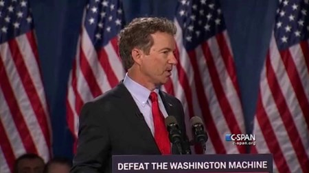 Rand Paul annoncerede denne uge sit kandidatur med mottoet 'Defeat the Washington machine'.