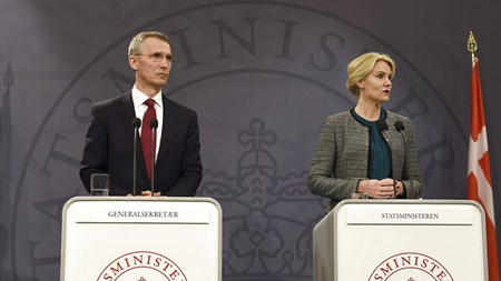 Jens Stoltenberg og Helle Thorning-Schmidt på mandagens pressemøde i Statsministeriet. 