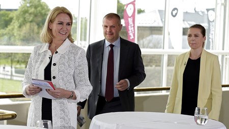 Helle Thorning-Schmidt, Bjarne Corydon og Mette Frederiksen fremlagde fredag formiddag Socialdemokraternes valggrundlag ved et pressemøde i Musikhuset i Aarhus. 