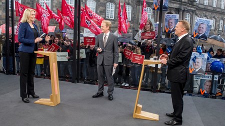 Helle Thorning-Schmidt og Lars Løkke Rasmussen under søndagens TV-duel. 