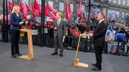 Helle Thorning og Lars Løkke i valgkampens første duel på TV 2. 