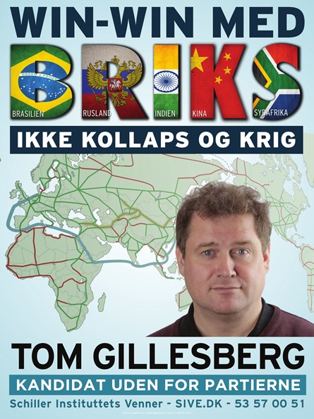 Tom Gillesberg og Schiller Instituttets Venner har fået nyt slogan til denne valgkamp.