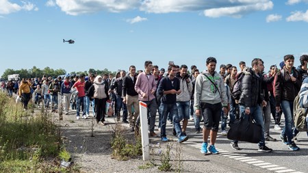 Grupper af flygtninge og migranter på de lollandske motorveje.