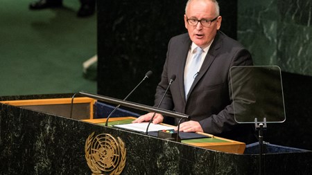 EU-Kommissionens første-næstformand, Frans Timmermans, taler ved den 70. generalforsamling i FN som én af mange EU-profiler, der er taget til New York i denne uge.