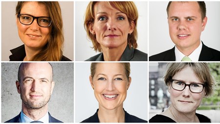 Debatpanelet består af Berit Toft Fihl fra DA (øverst tv.), integrationschef Anette Christoffersen fra Dansk Flygtningehjælp, Martin Henriksen fra DF, Arriva-chef Nikolaj Wendelboe (nederst tv.), Sofie Carsten Nielsen fra Radikale, FTF-formand Bente Sorgenfrey, Aarhus-borgmester Jacob Bundsgaard (ikke på foto) og Marcus Knuth fra Venstre (ikke på foto).