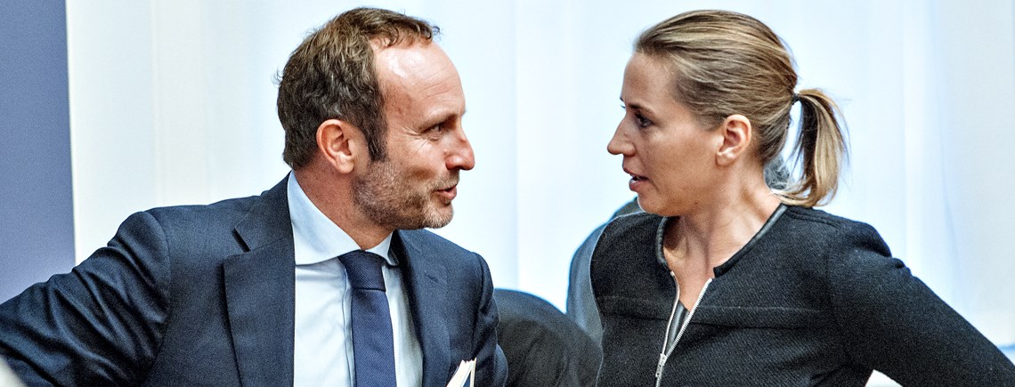 Martin Lidegaard (R) og Mette Frederiksen (S). da de sad i regering sammen.  