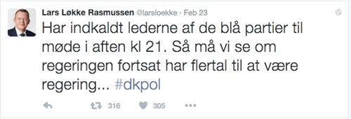 Løkkes tweet tirsdag aften klokken 20.04. 