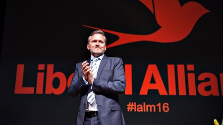 Anders Samuelsen på scenen ved Liberal Alliances landsmøde i Aalborg i weekenden. 