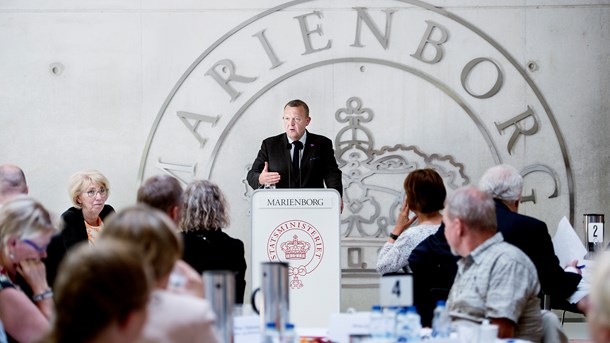 Statsminister Lars Løkke Rasmussen (V) taler på Marienborg. 