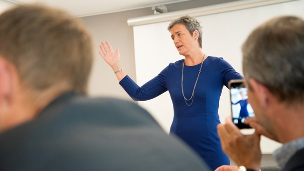 EU's konkurrencekommissær, Margrethe Vestager, under 'formiddagsmøde' fredag 2. september 2016 i Altingets lokaler på Ny Kongensgade.