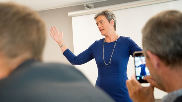 EU's konkurrencekommissær, Margrethe Vestager, under 'formiddagsmøde' fredag 2. september 2016 i Altingets lokaler på Ny Kongensgade.