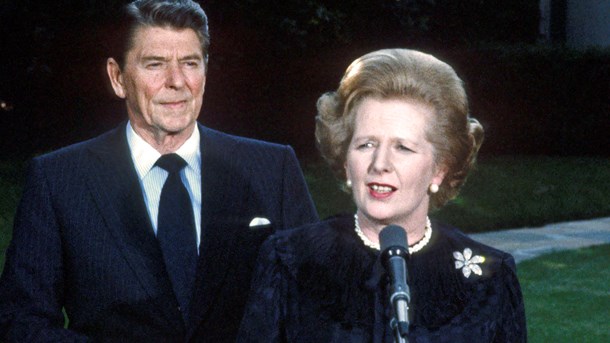 RADIKALE LIBERALE: Thatcher og Reagan grundlagde det mismod og den håbløshed, der senere fik den engelske arbejderklasse til at stemme ”leave” i oprør mod Londons globaliserede milliardærer. [Foto: Scanpix]