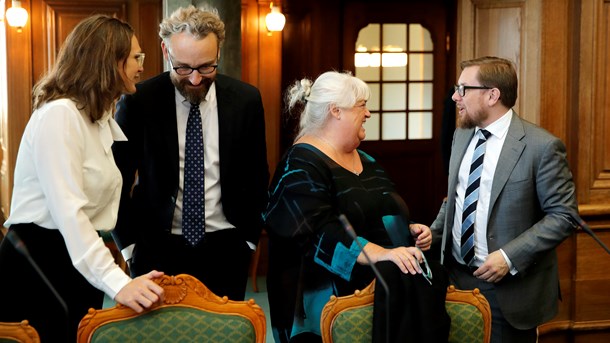 Vælgerne vurderer undervisningsminister Merete Riisager (til venstre) højere end kollegaerne transportminister Ole Birk Olesen, økonomi- og indenrigsminister Simon Emil Ammitzbøll-Bille og ældreminister Thyra Frank. Sidstnævnte vurderes lavest af alle landets ministre.