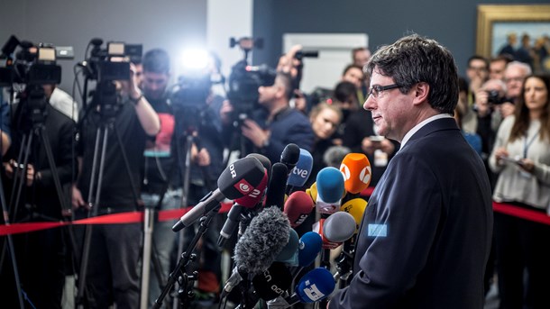 Den catalanske separatistleder Carles Puigdemont holder pressemøde under sit besøg i Folketinget, hvor han var inviteret af det færøske folketingsmedlem Magni Arge (T). 