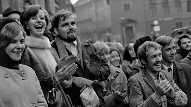 OPRØR: Københavns Universitets årsfest i maj 1968 udviklede sig til en happening, da de studerende overtog talerstolen.