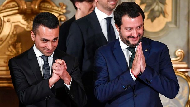 Et umage par? Luigi Di Maio (t.v.) fra Femstjernebevægelsen har sammen med Ligaens leder, Matteo Salvini, dannet en ny italiensk regering, der er skeptisk over for EU.