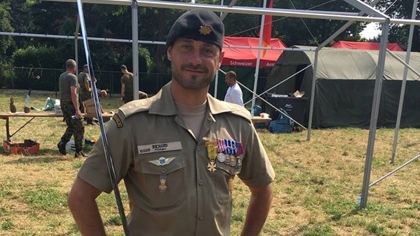 Her ses Richard Engelholm kort tid efter medaljeceremonien til Nijmegen-marchen i 2016, der er en årlig march på mere end 160 kilometer over fire dage i og omkring den hollandske by Nijmegen.