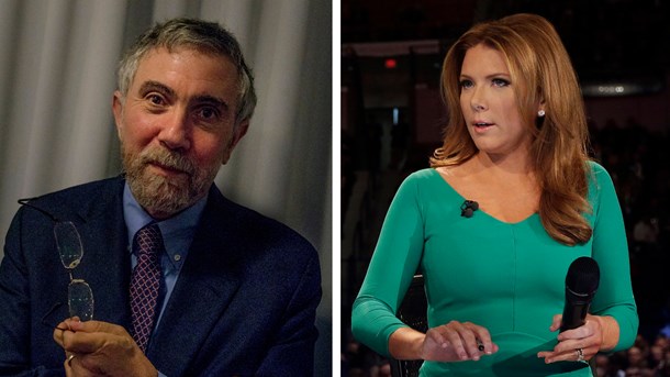 1 UD AF 2: Ikke alle amerikanerne er skøre. For eksempel har økonom Paul Krugman (t.v.) i modsætning til Fox-vært Trish Regan flere begavede ting at sige om Danmark, mener David Trads.