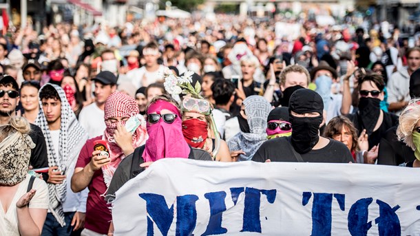 Demonstration mod tildækningsforbuddet, København 1. august 2018.