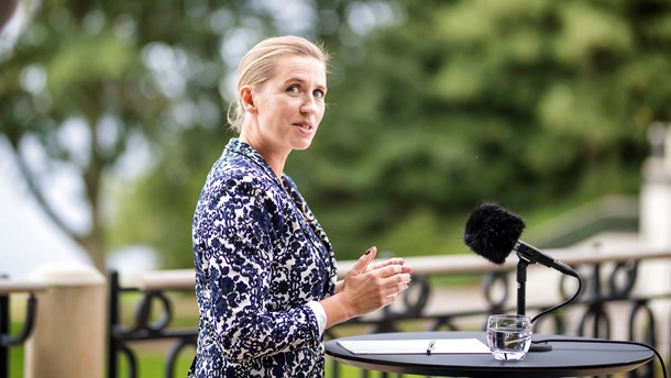 Partiformand Mette Frederiksen (S) under sidste uges sommergruppemøde, hvorfra partiets klimakrav til efterårets forhandlinger stammer.