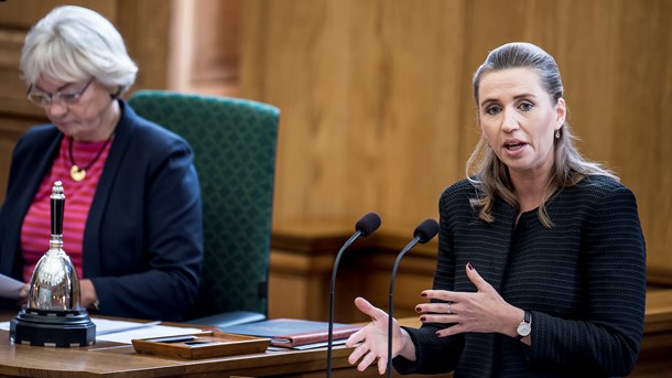 Mette Frederiksen (S) foreslog højere afgift på plastikposer og mere urørt skov under Folketingets åbningsdebat. (Foto: Mads Claus Rasmussen/Ritzau Scanpix).
 