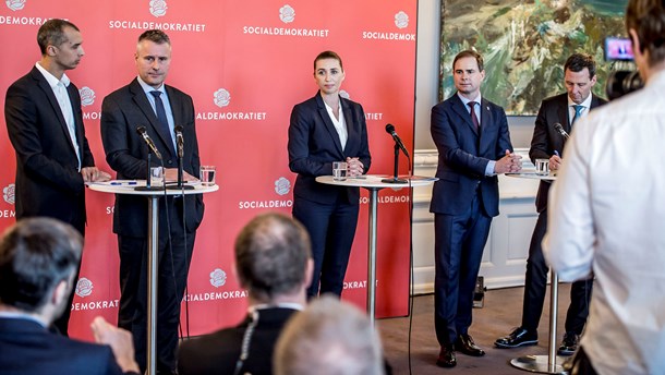 Mattias Tesfaye, Henrik Sass Larsen, Mette Frederiksen og Nick Hækkerup fra Socialdemokratiet præsenterer udlændingeudspil.