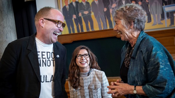 Spidskandidaterne til EP-valget fra venstre: Rasmus Nordqvist (ALT), Pernille Weiss (K) og Margrete Auken (SF).