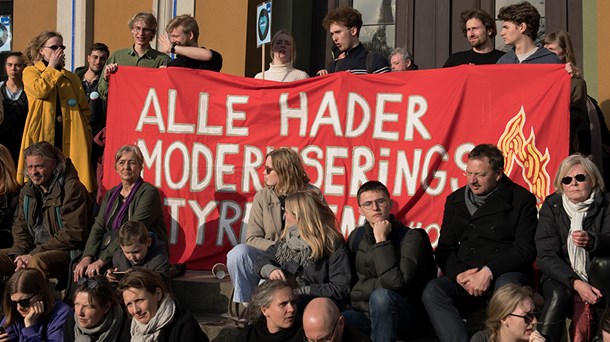 Under overenskomstforhandlinger har demonstrationer flere gange rettet sig direkte mod Moderniseringsstyrelsen, her i 2018. 