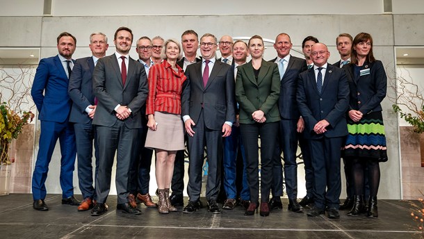 De 13 klimapartnerskaber blev præsenteret i november sidste år. Heriblandt klimapartnerskabet for affald, vand og cirkulær økonomi med Camilla Haustrup Hermansen som formand (længst til højre). 