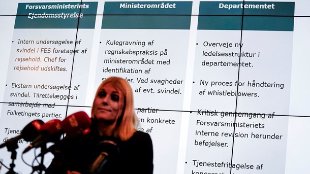 Forsvarsminister Trine Bramsen ved fremlæggelsen af sin plan for oprydning efter regnskabsrodet i Forsvarsministeriets Ejendomsstyrelse 10. december sidste år.