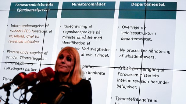 Trine Bramsen ved pressemøde i december 2019 om sin planlagte håndtering af regnskabsrodet i Forsvarsministeriets Ejendomsstyrelse.