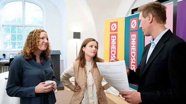 Enhedslisten har søndag valgt kandidater til Folketinget. Rosa Lund (tv), Mai Villadsen og Rune Lund er alle på listen.