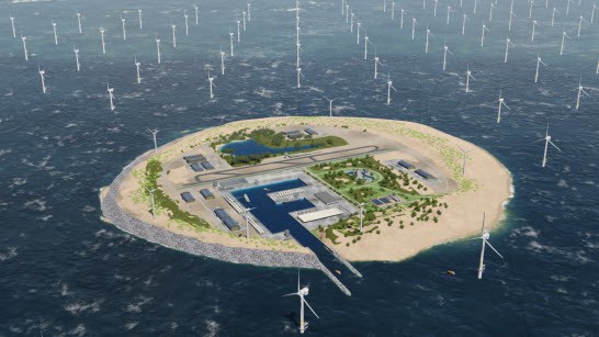 Visualisering af mulig energiø i Nordsøen. DTU, DI Energi og ATV sætter i denne uge fokus på den kommende danske strategi for Power-to-X.