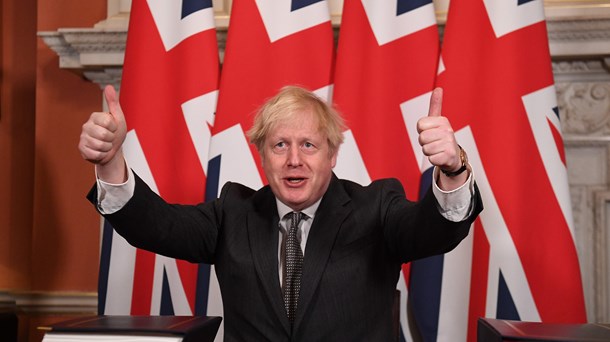 Den britiske premierminister Boris Johnson fejrer underskrivelsen af Storbritanniens handelsaftale med EU. 