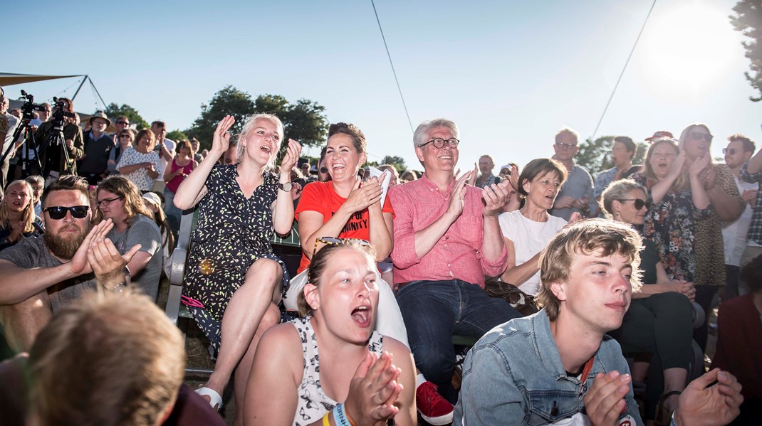 Sidste gang, der blev afholdt Folkemøde på Bornholm, var i 2019. Her er det Pia Olsen Dyhr og Karsten Hønge (SF), som gør sig klar til partiledertale.