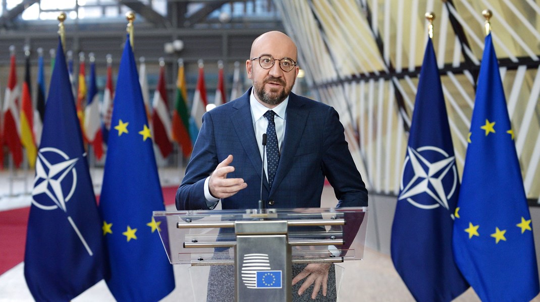 Formanden for det europæiske råd, Charles Michel, efter mødet med Nato's generalsekretær Jens Stoltenberg forud for mødet med EU's stats- og regeringsledere.