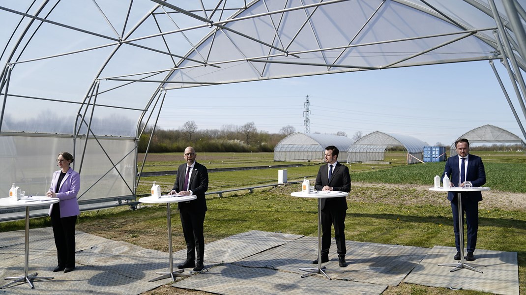 Miljøminister Lea Wermelin, minister for fødevarer, landbrug og fiskeri Rasmus Prehn, erhvervsminister Simon Kollerup og klima- energi- og forsyningsminister Dan Jørgensen præsenterede onsdag klokken 11 regeringens længe ventede landbrugsudspil.