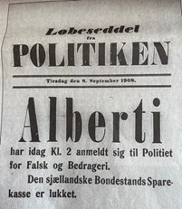 Politikens løbeseddel den eftermiddag, da Alberti havde meldt sig selv