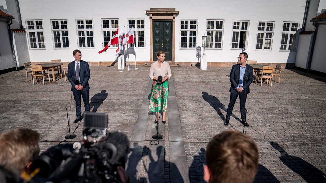 Statsminister
Mette Frederiksen, lagmand Bárður á Steig Nielsen og formand for
Naalakkersuisut Múte Bourup Egede efter et rigsmøde på Marienborg i sommer (arkivfoto)