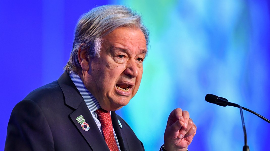 FN's generalsekretær, António Guterres, sagde til COP26, at der skulle holdes bedre øje med virksomheders klimaløfter. 