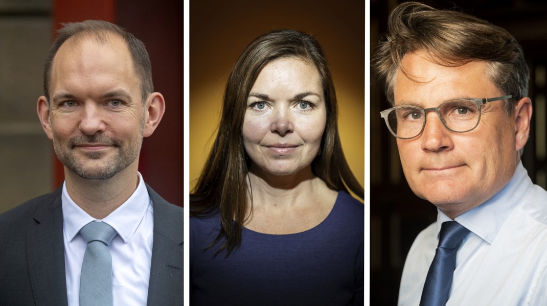 Skatteminister Jeppe Bruus (S), skatteordfører Louise Schack (V) og Dansk Erhvervs direktør, Brian Mikkelsen, er med i debatpanelet.