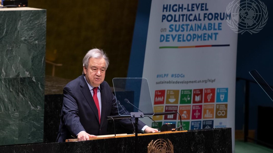 FN's generalsekretær, António Guterres, åbner High Level Political Forum, der i år havde den lettere bidenske og ret lange overskrift 'Building back better from the coronavirus disease (COVID-19) while advancing the full implementation of the 2030 Agenda for Sustainable Development’.