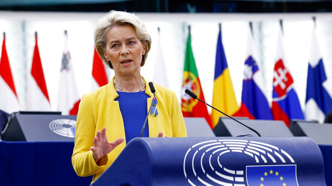 Den tyske kommissionsformand Ursula von der Leyen under hendes state of the union-tale i Strasbourg onsdag. 