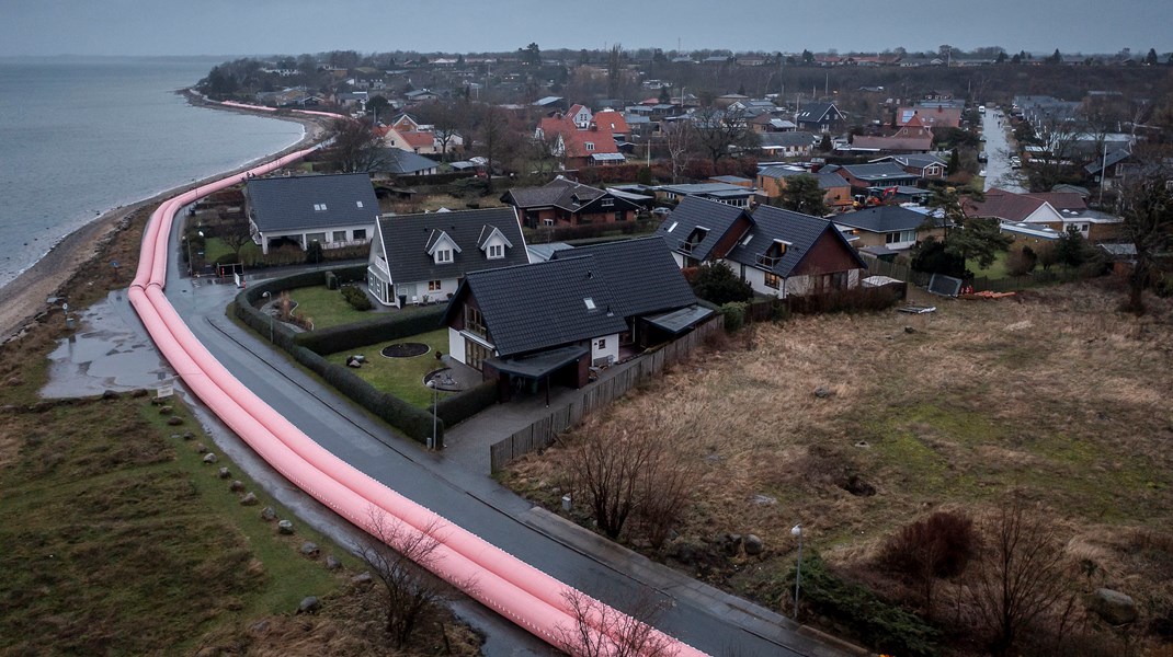 Område omkring Frederikssund, der gør sig klar med watertubes til forhøjet vandstand, når stormen Malik rammer. Fra januar 2022. 