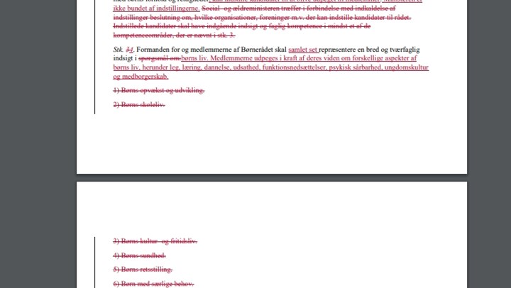 I ministeriets første udkast lagde man også op til en ændring i ordlyden omkring de faglige krav, der stilles til det samlede Børneråd.