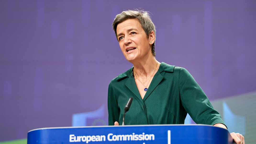 Ledende næstformand Margrethe Vestager da hun tilbage i februar 2022 deltog på et pressemøde om dataforordningen. 