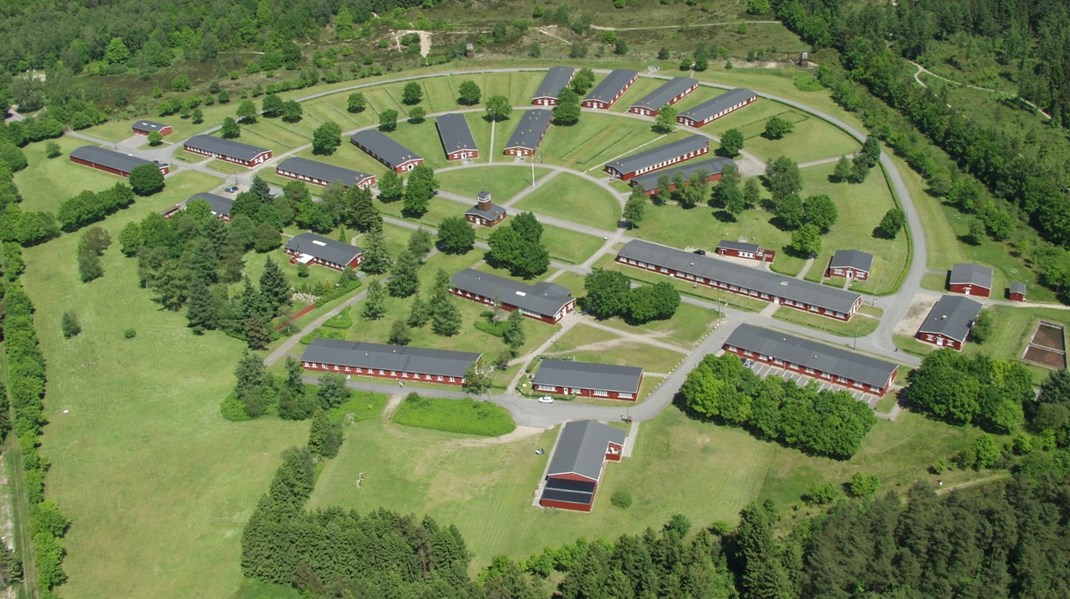 Luftfoto af barakkerne i Frøslevlejren, som blev opført af de tyske besættelsesstyrker under Anden Verdenskrig. 