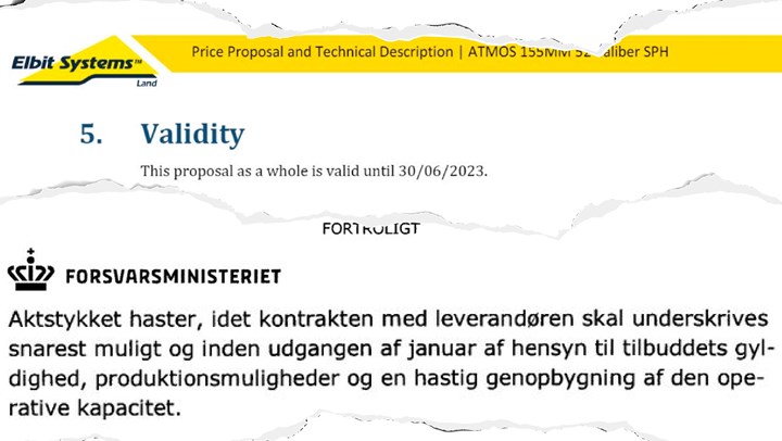 Udklip af Elbits tilbud og det fortrolige aktstykke til Folketingets Finansudvalg.